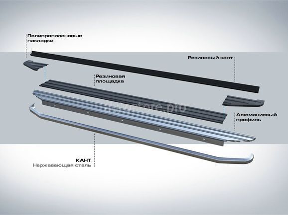 Пороги для Митсубиси Паджеро Спорт (Mitsubishi Pajero Sport) 2008-2015, "Silver", Rival F173AL.4003.1